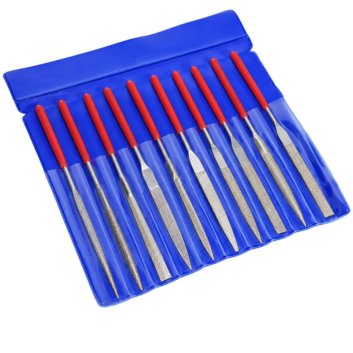 10-piece diamond needle file set in blue pouch