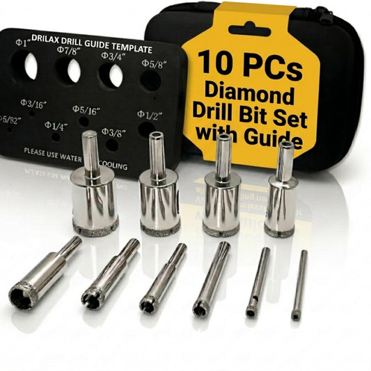 10-piece diamond drill bit set with drill guide template and case