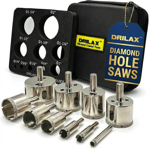 10-piece diamond hole saw kit with foam guide and zippered case