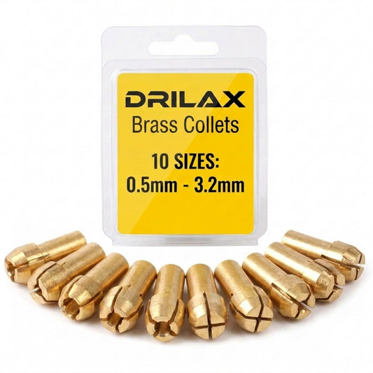 Drilax 10-piece brass collet set, 0.5mm to 3.2mm