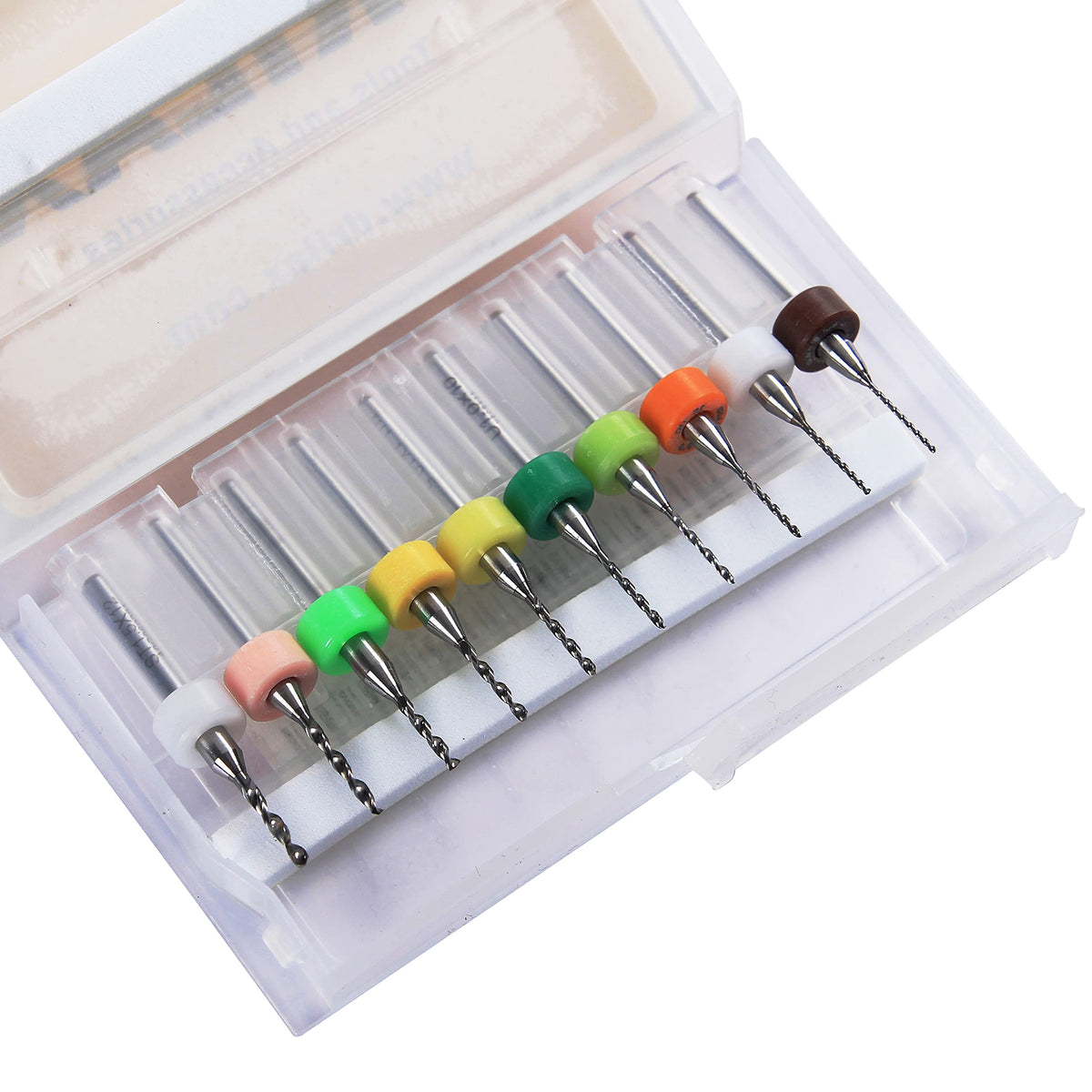Micro drill bit set in clear case