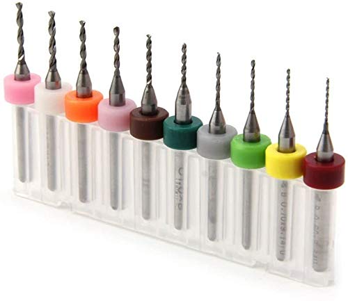 10 micro drill bits standing in order