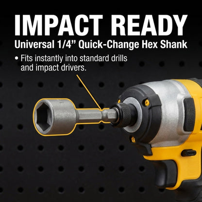Nut driver bit with 1/4 inch hex shank in an impact driver