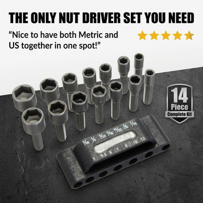 14-piece nut driver bit set complete kit