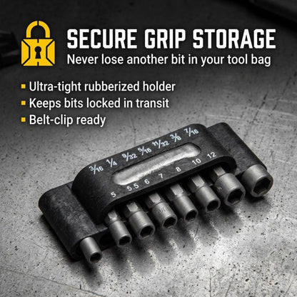 Nut driver bits locked in the storage holder