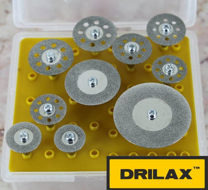 Vented and solid diamond cut-off discs in the open storage box