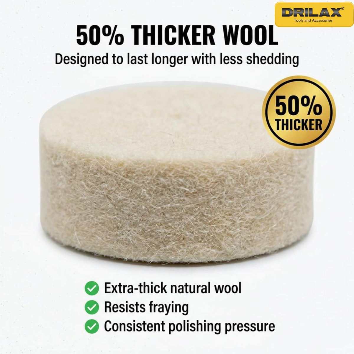 1 inch wool buffing wheel, 50 percent thicker