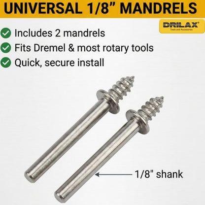 Two 1/8 inch screw mandrels included