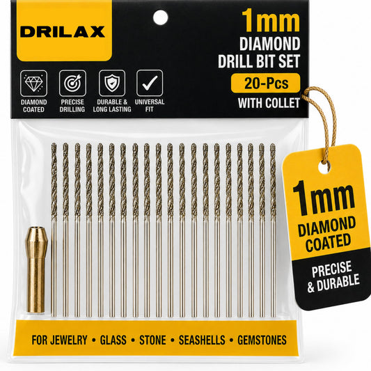 1mm diamond drill bits with collet – 20 diamond-coated 1mm twist drill bits with brass collet in pack