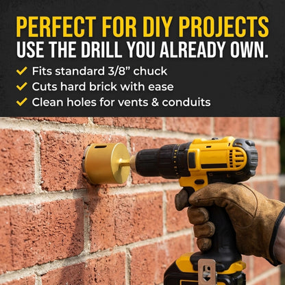 Drilling a brick wall with a 2-1/2 inch core bit in a standard cordless drill