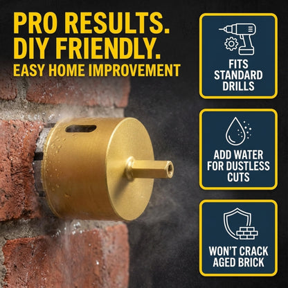 2-1/2 inch diamond core bit drilling brick – fits standard drills, add water for dustless cuts