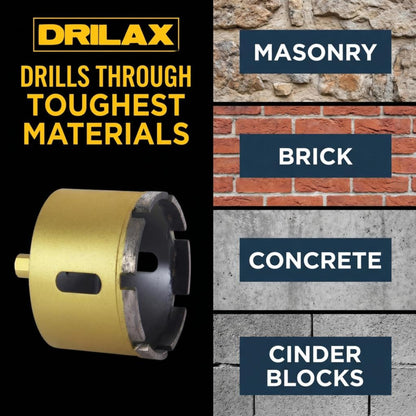 Diamond core bit drills masonry, brick, concrete and cinder blocks