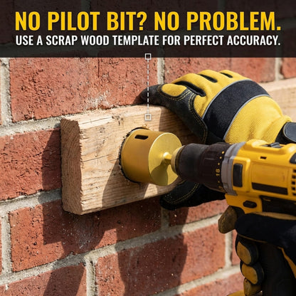 Using a scrap wood template to start a 2-1/2 inch core bit on a brick wall