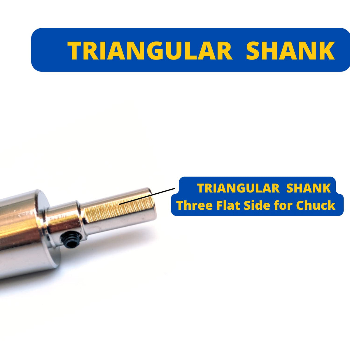 Triangular shank with three flat sides for a secure grip in the drill chuck