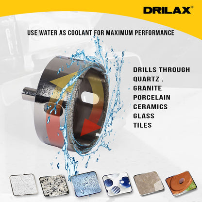 Use water as coolant: drills quartz, granite, porcelain, ceramic, glass and tile