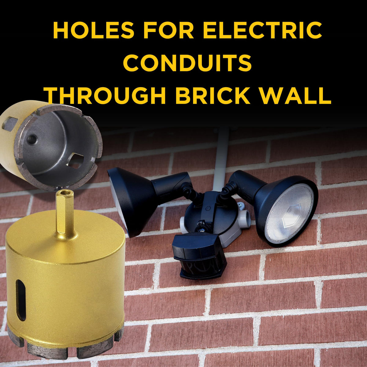Hole for an electric conduit drilled through a brick wall