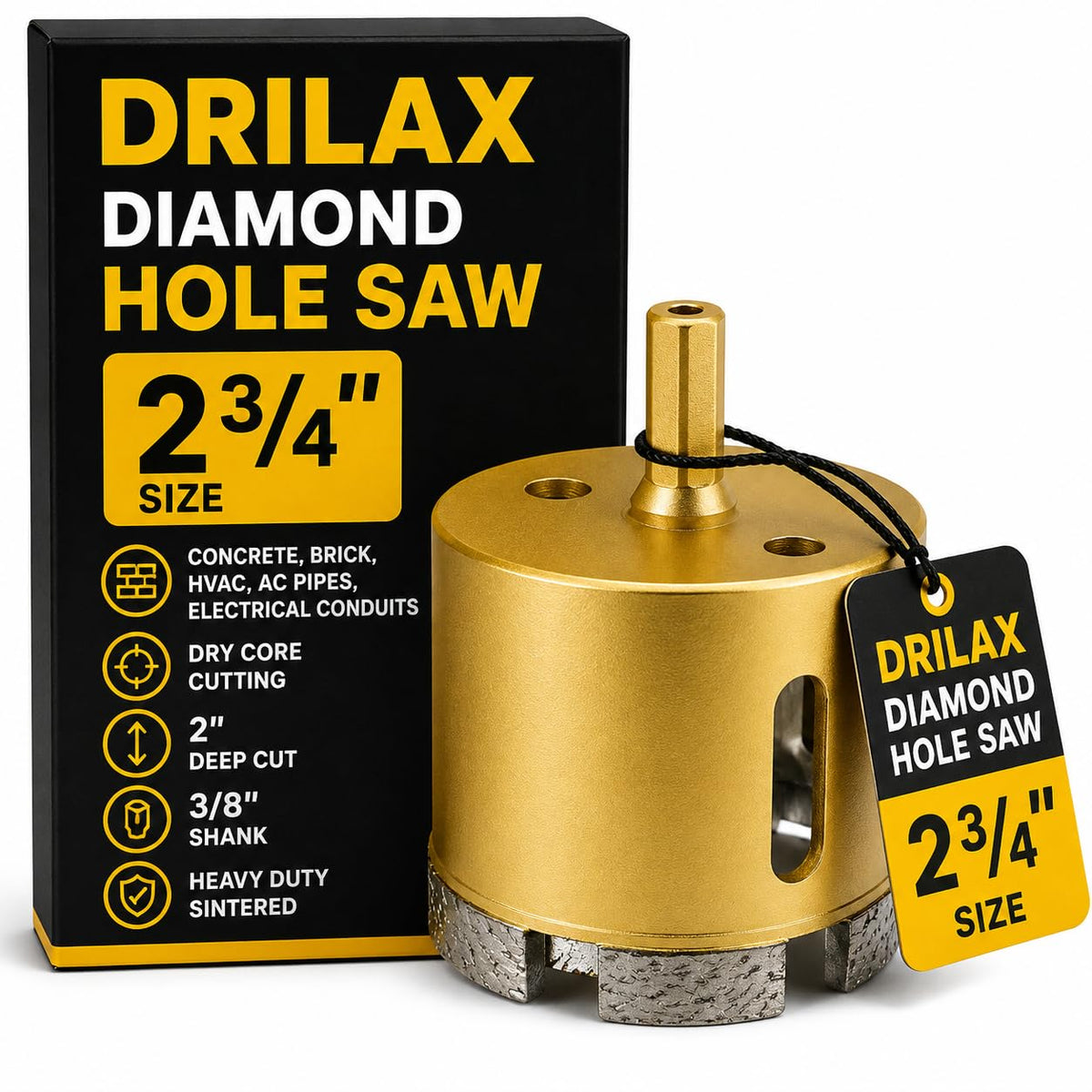2-3/4 inch masonry diamond hole saw with box, 2 inch cutting depth