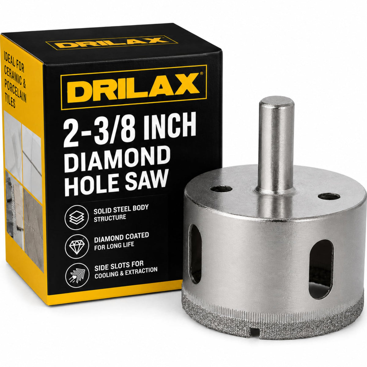2-3/8 inch diamond hole saw in its box