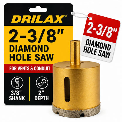 2-3/8 inch masonry diamond hole saw for vents and conduit, 2 inch depth