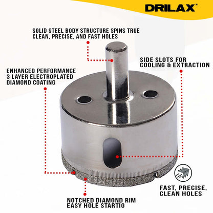 Solid steel body, 3 layer electroplated diamond, side slots and notched rim
