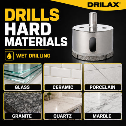 Drills glass, ceramic, porcelain, granite, quartz and marble