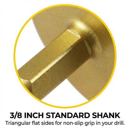 3/8 inch triangular shank with flat sides for a non-slip grip in the drill