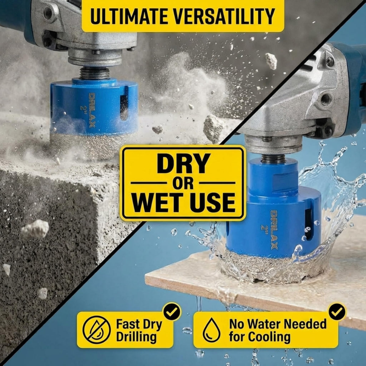 Dry or wet use: fast dry drilling, no water needed