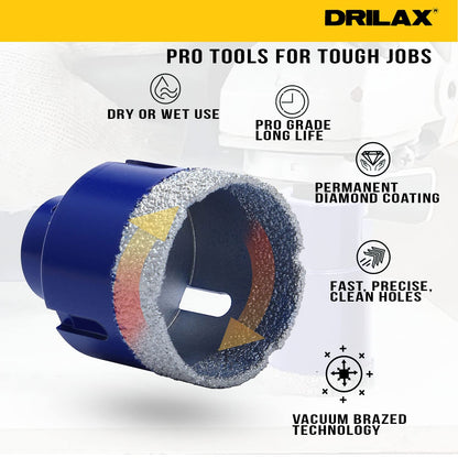 Pro tools for tough jobs: dry or wet use, pro grade long life, permanent diamond coating, vacuum brazed technology