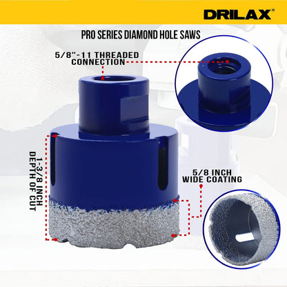 5/8"-11 threaded connection, 1-3/8 inch depth of cut, 5/8 inch wide diamond coating