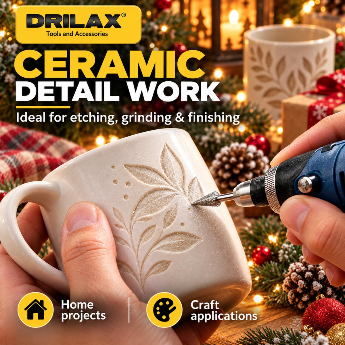 Ceramic detail work on a mug with a diamond burr