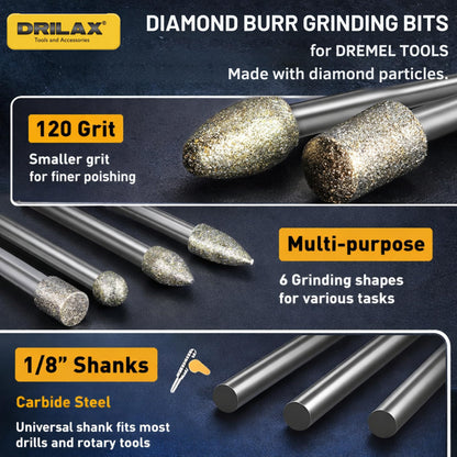 120 grit diamond burrs with 1/8 inch shanks