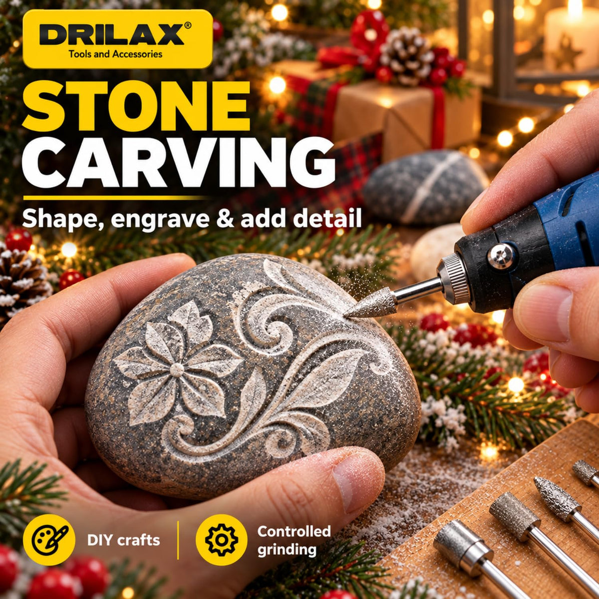 Carving a design into stone with a diamond burr