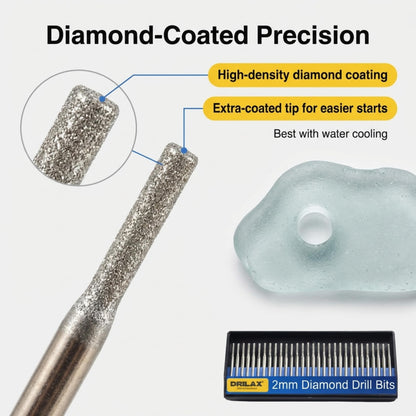 2mm diamond drill bits 30 pc – High-density diamond coating with extra-coated tip, best with water cooling