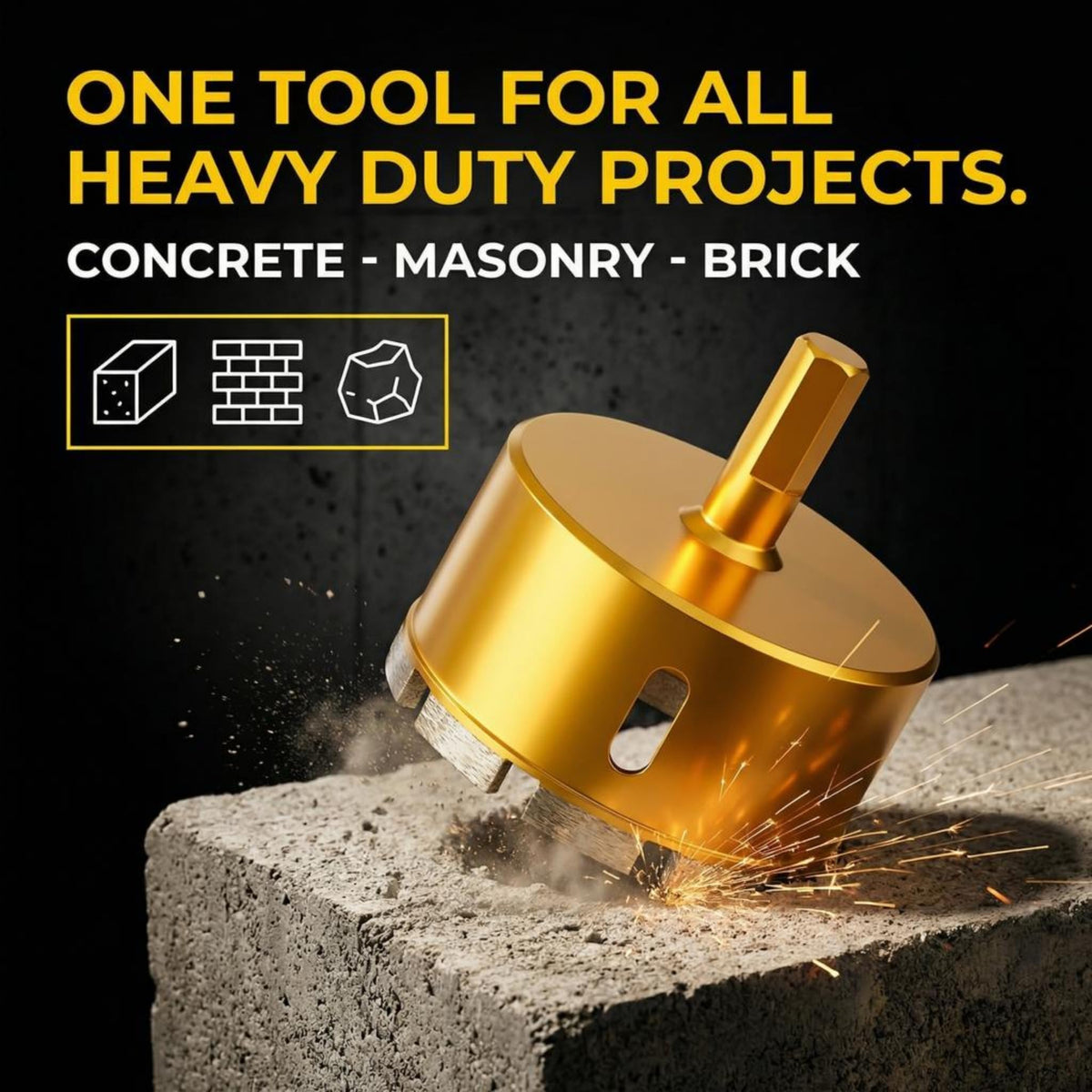3-1/2 inch diamond hole saw cutting a concrete block