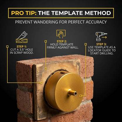 Template method: cut a 3-1/2 inch hole in scrap wood and use it as a locator guide