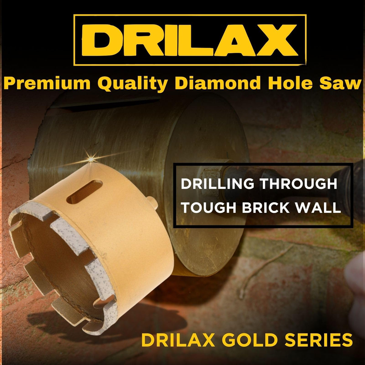 Drilling through a brick wall with the 3-1/8 inch masonry hole saw