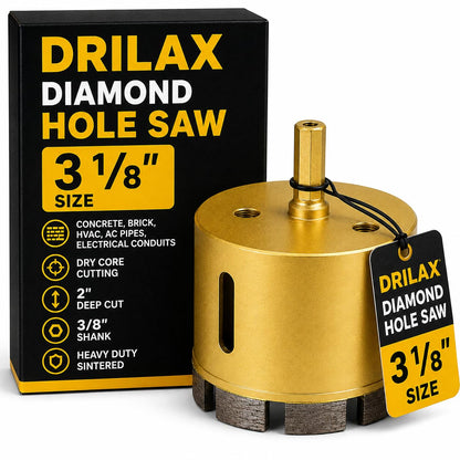 3-1/8 inch masonry diamond hole saw with box, 2 inch cutting depth
