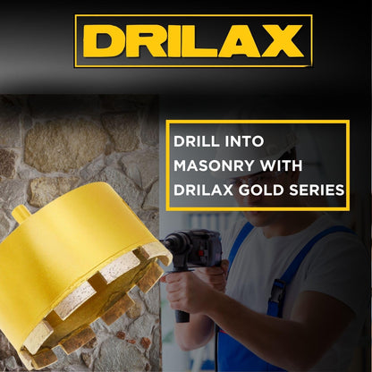 Drilling into a stone masonry wall with the 3-1/8 inch hole saw