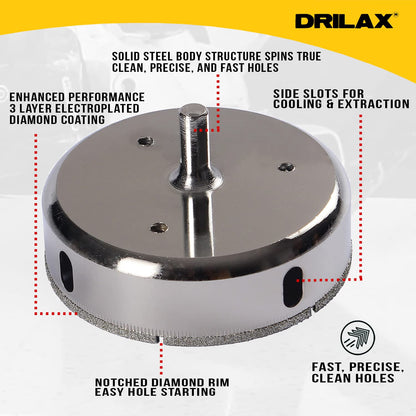 Solid steel body, 3 layer electroplated diamond coating, side slots and notched diamond rim