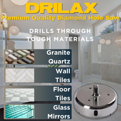 Drills granite, quartz, wall and floor tiles, glass and mirrors