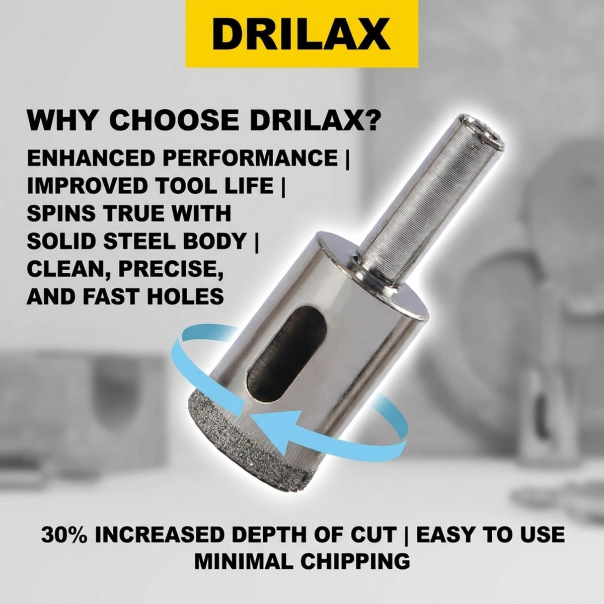 Solid steel body spins true; 30% increased depth of cut