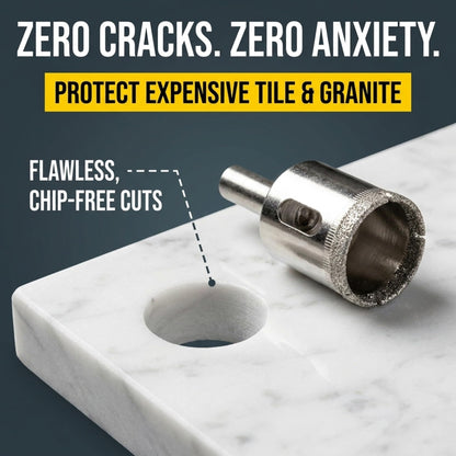 Chip-free 3/4 inch hole in a marble countertop
