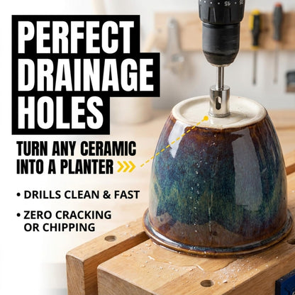 Drilling drainage holes in a ceramic planter