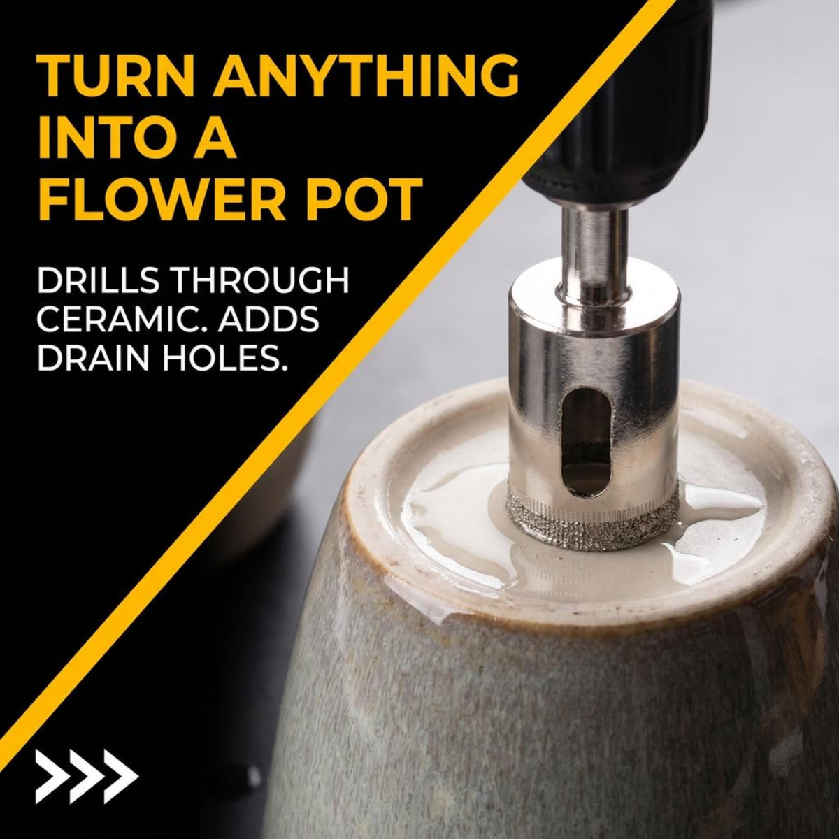 Adding drain holes to a ceramic flower pot