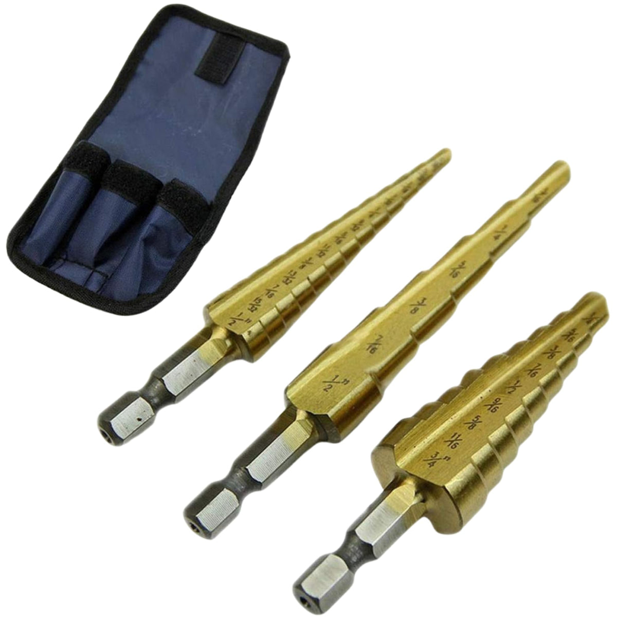 3 titanium step drill bits with pouch
