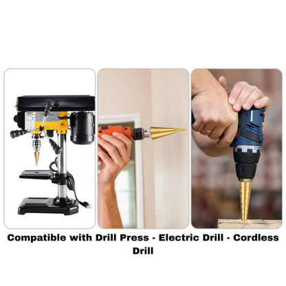 Step drill bits for drill press, electric drill and cordless drill