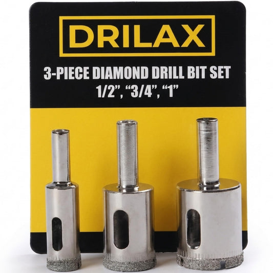 3-piece diamond drill bit set: 1/2, 3/4 and 1 inch