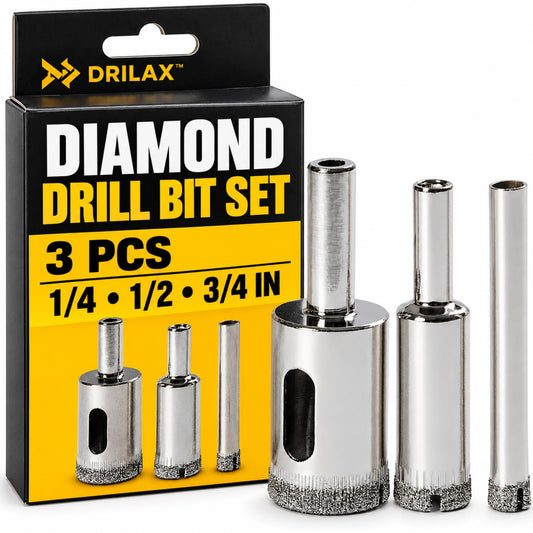 3-piece diamond drill bit set: 1/4, 1/2 and 3/4 inch
