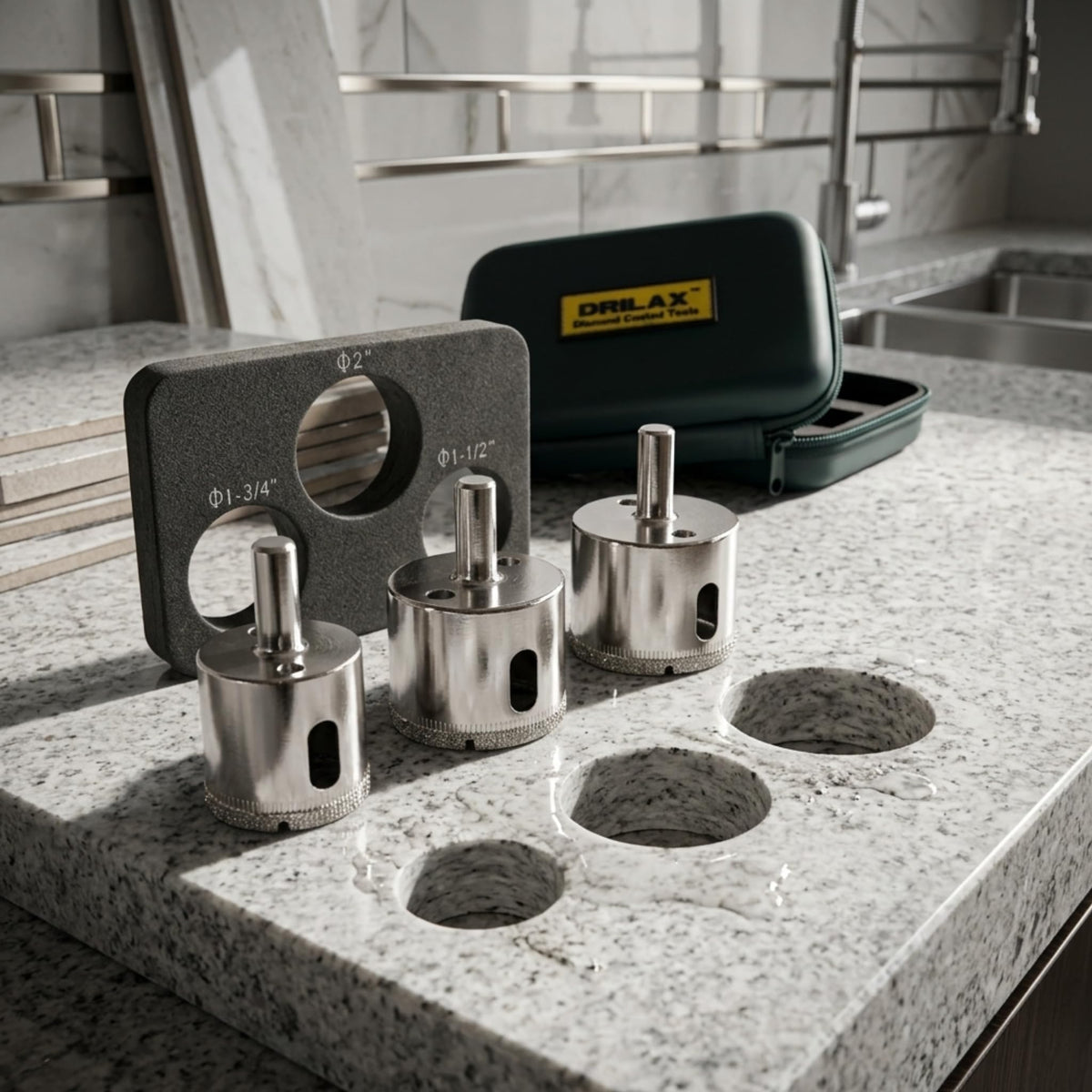 Faucet holes drilled in a granite countertop