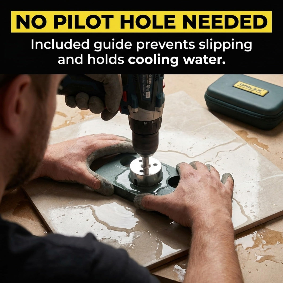 Drilling porcelain tile through the guide